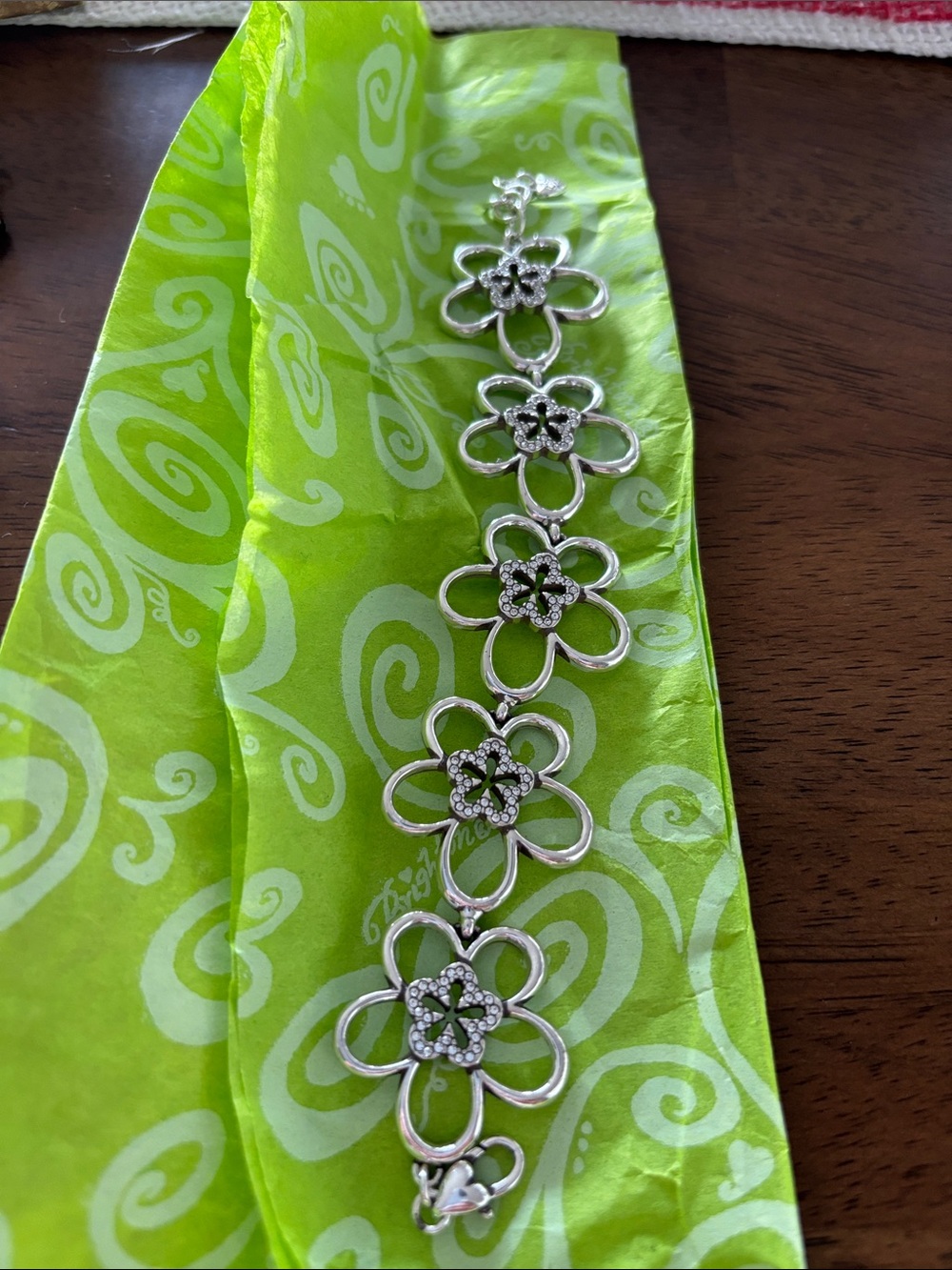 Brighton Silver Floral Link Bracelet with Crystal Centers